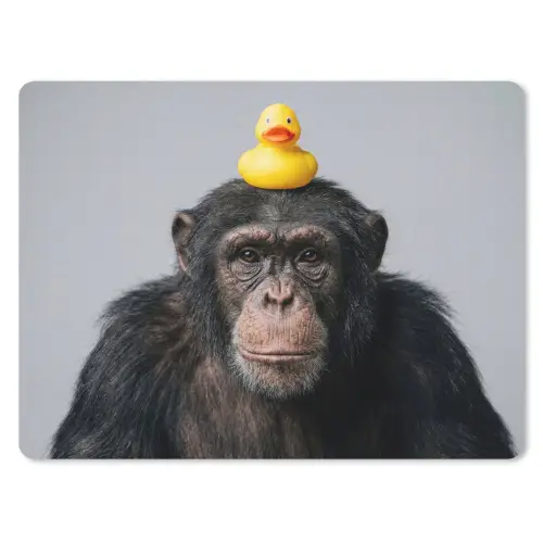Chimpansee - Badeend - Grijs muismat rubber klein -3d
