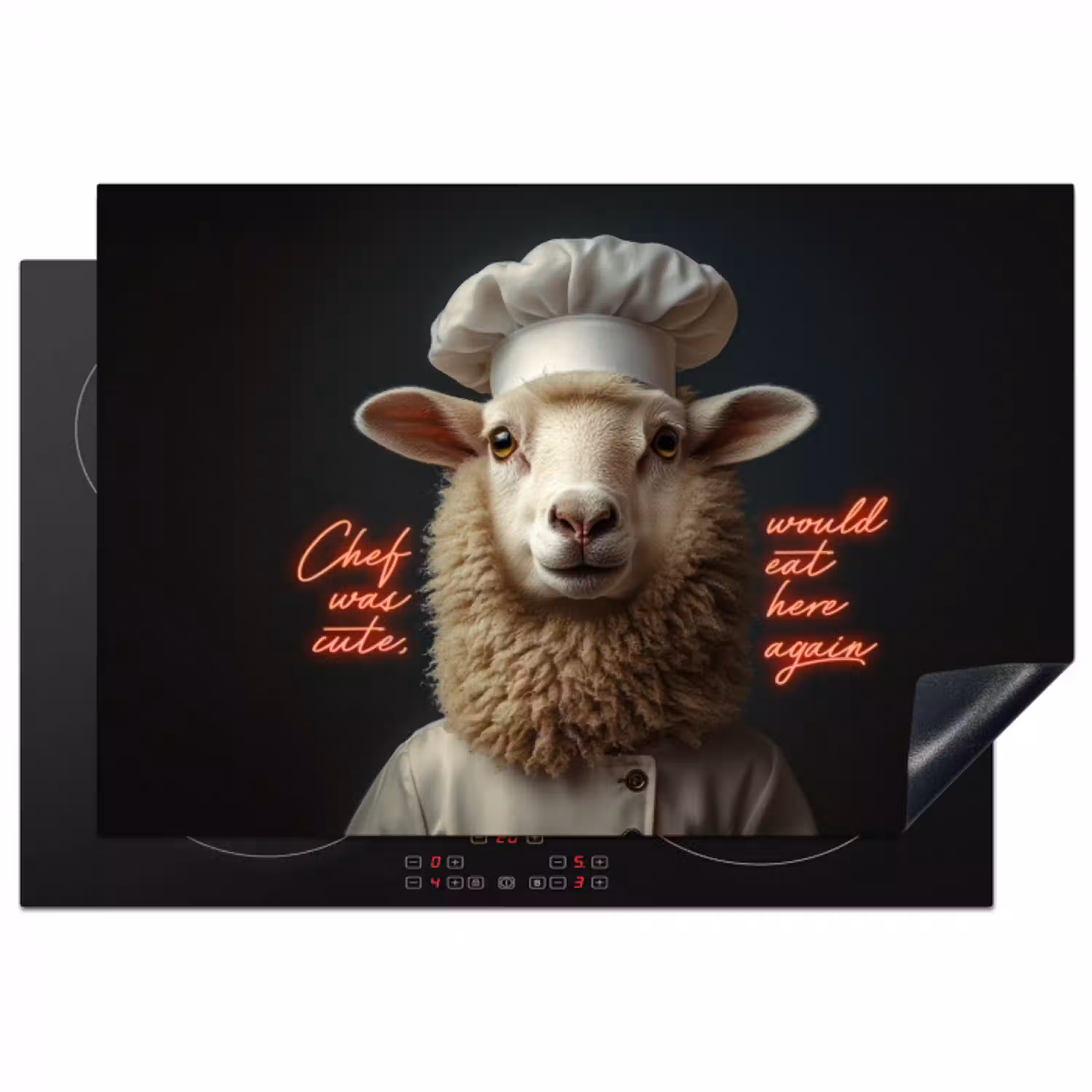 Schaap - Kokskleding - Neon - Quote Inductie beschermer vinyl 3mm klein -3d