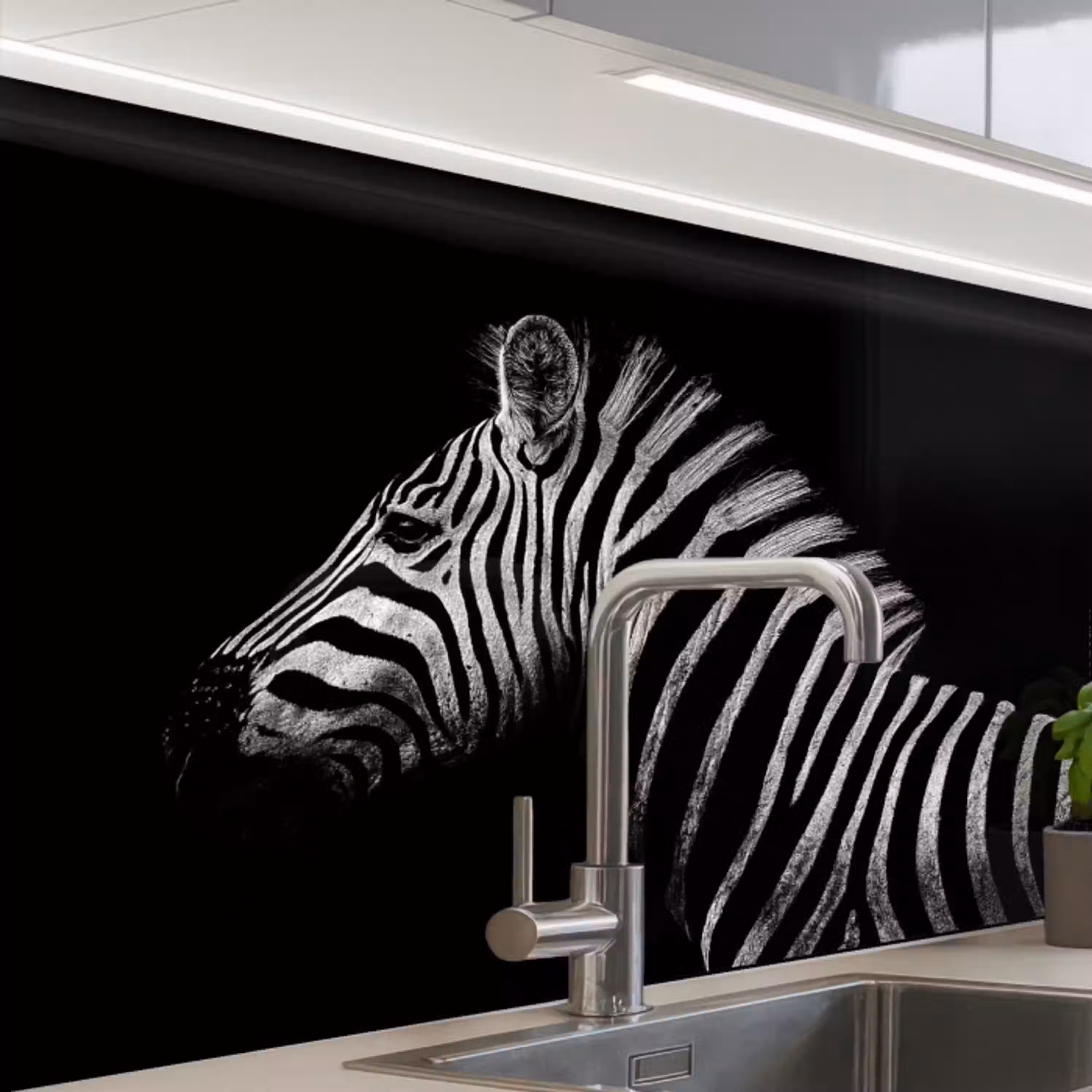 Zebra - Dier - Zwart keuken achterwand 2 middel -zzzz3d_schuin