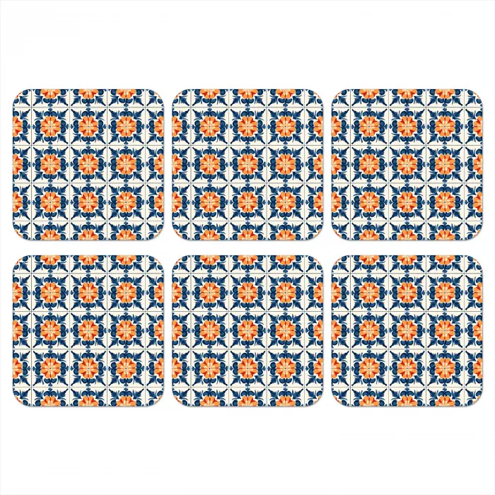 Traditioneel - Tegel - Oranje onderzetter kurk middel 366 -3d