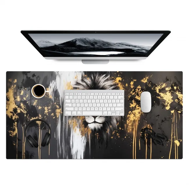 Desk Mat - Lion - Portrait - Paint splashes - Gray