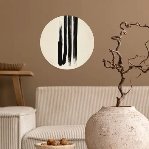 Penseelstreken - Verticaal - Zwart Wandcirkel behangsticker klein -sfeer1