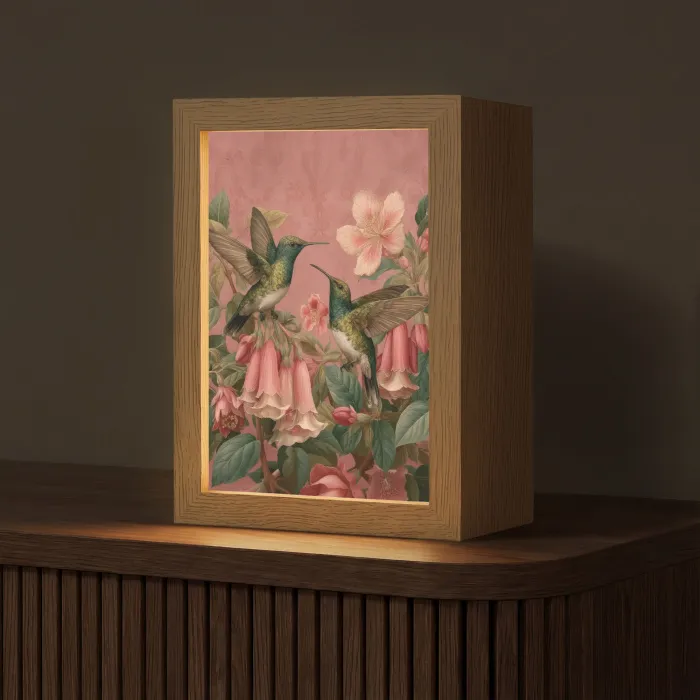 Kolibries - Bloemen - Groen - Roze Light Box met kabel (Tafellamp) klein -z3d_website