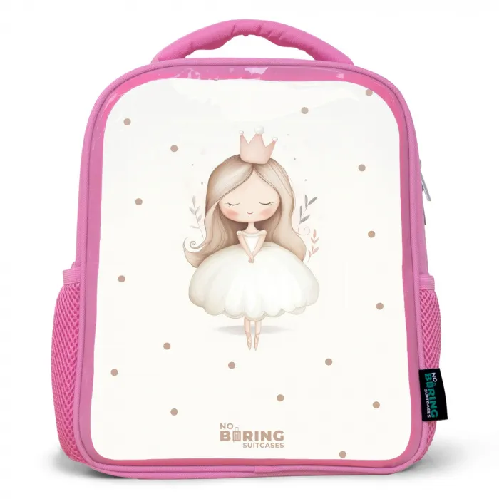 Ballerina prinses tussen beige stippen Kinderrugzak - Roze middel -3d