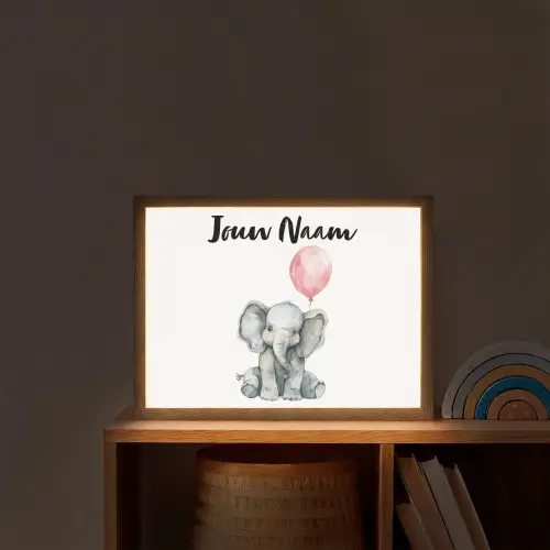 Olifant - Baby dier - Roze ballon Light Box met batterij (Wandlamp kind) middel -sfeer1_kind