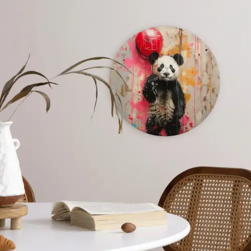Graffiti - Panda - Ballon - Street art - Banksy Wandcirkel kunststof plaat 5mm dik klein -sfeer4