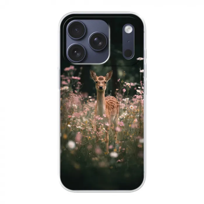 Hert - Wilde bloemen - Bos Telefoonhoesje iPhone 17 Pro klein -3d