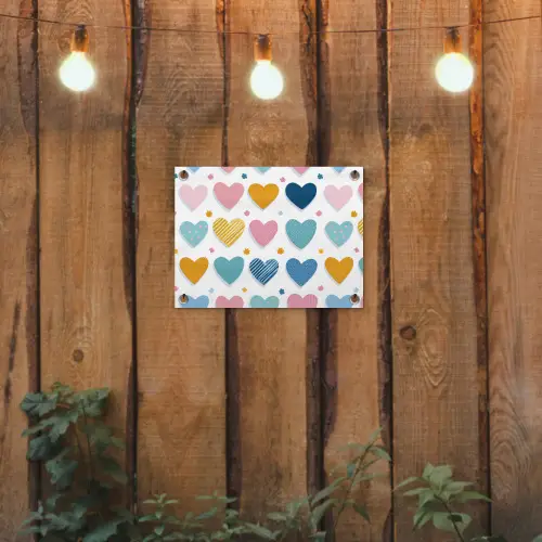 Hartjes - Pastel - Kleurcontrast - Handgetekend tuinposter los doek klein -sfeer1