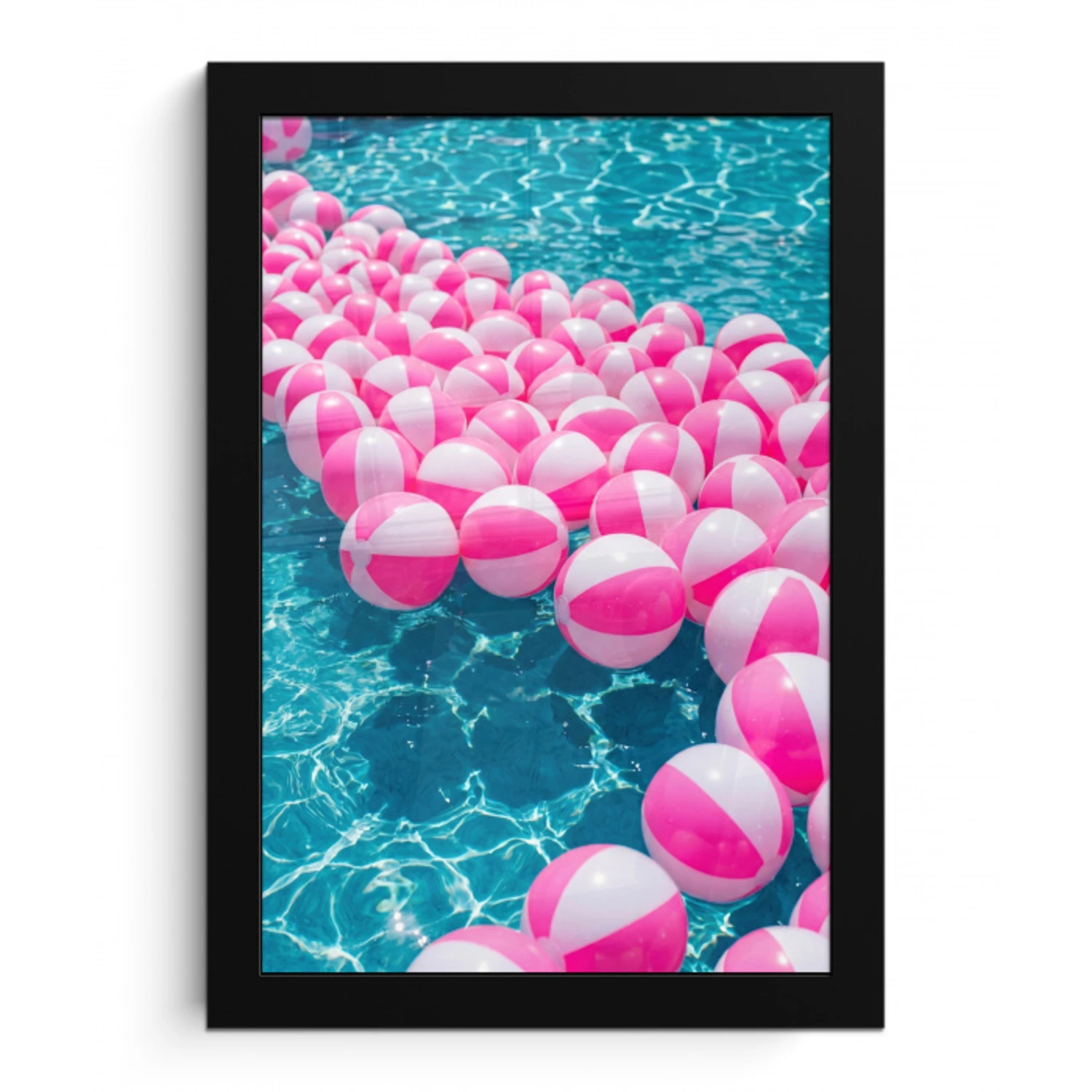 Strandballen - Roze - Water fotolijst zwart zonder passe partout klein -3d
