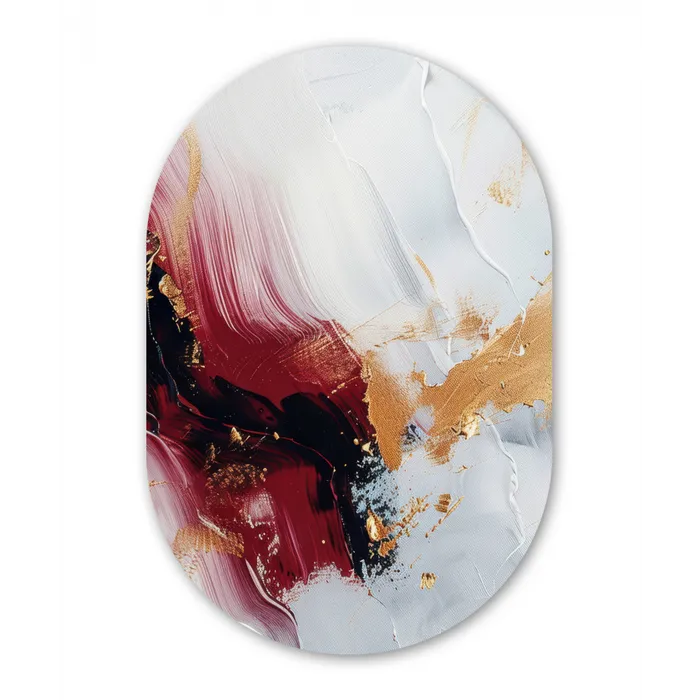Rood - Abstract - Goud - Modern Wandcirkel Ovaal Forex klein -3d