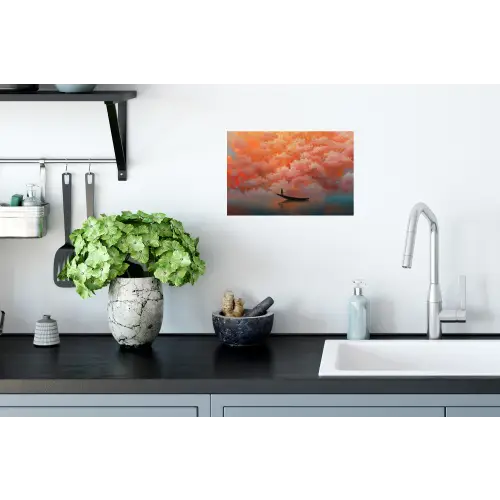Zee - Boot - Wolken - Oranje Muursticker klein -keuken