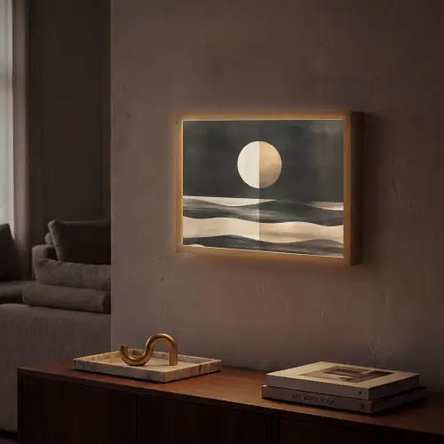 Maan - Cirkel - Goud Light Box met batterij (Wandlamp) middel -sfeer1