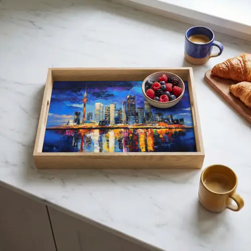 Skyline Toronto - Modern - Stadslicht - Blauw Dienblad Rechthoek middel -sfeer2