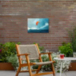Kitesurfer - Oranje - Zee - Lucht Tuinposter op houten frame 2 cm dik klein -sfeer3