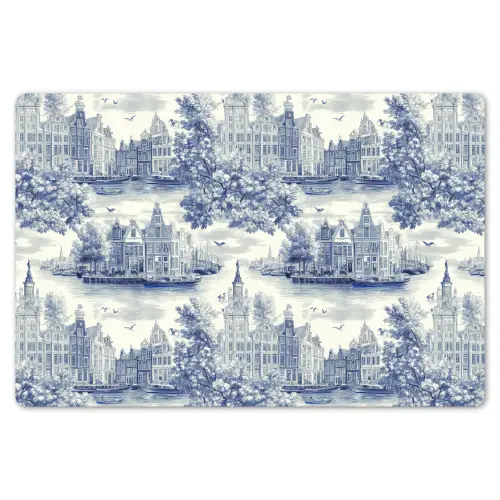 Huizen - Bomen - Water - Vogels - Blauw Placemat vinyl groot 368 -zzsfeer1_Kitchenyeah-website