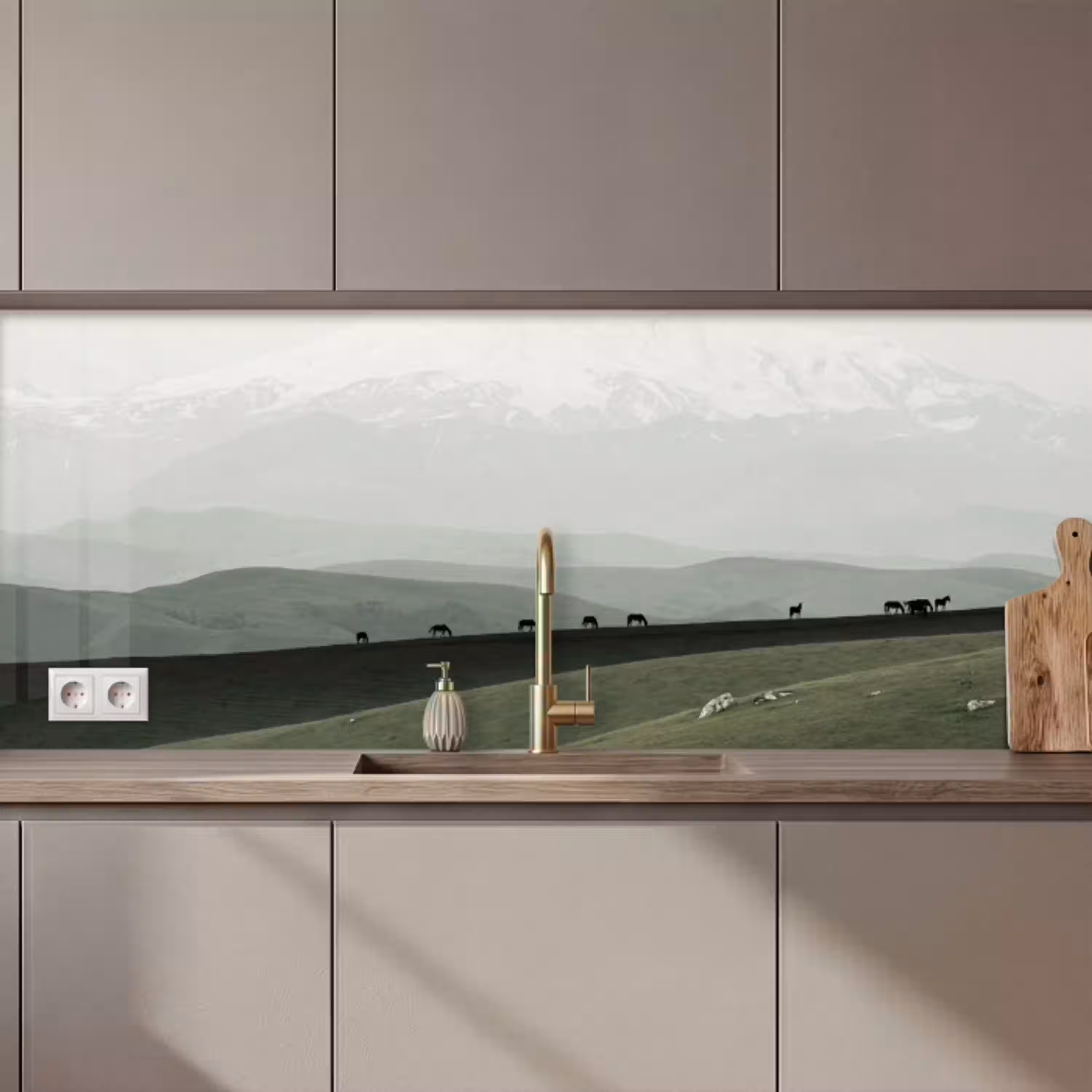 Grijs - Berg - Paarden keuken achterwand 2 middel zz_3dshopping