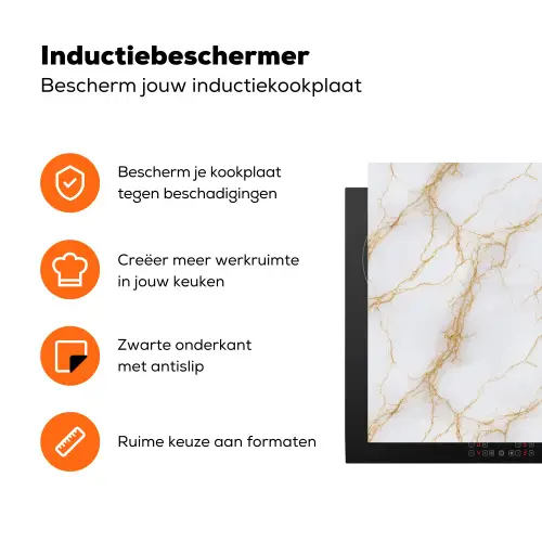 Wit - Goud - Marmer - Aders Inductie beschermer vinyl 3mm klein 276 -zzzzzzz-td-ups