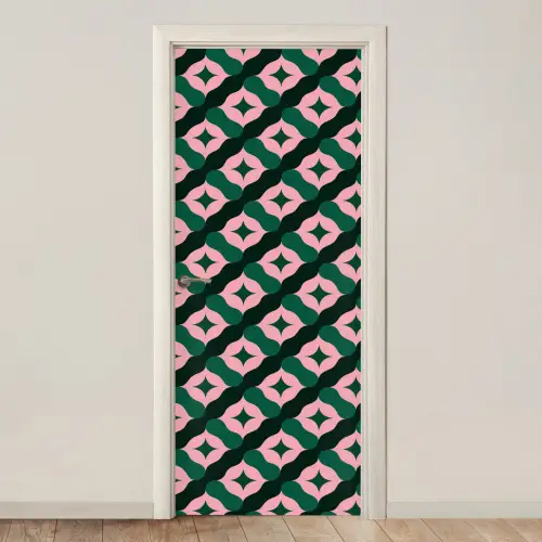 Groen - Roze - Retro - Sterren deurposter klein 289 -3d_beige