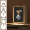Ananas - Bloemen patroon - Goud - Delftsblauw Light Box met kabel (Tafellamp) klein -USP_FR