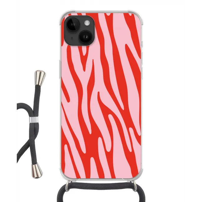 Telefoonhoesje met koord - Zebraprint - Roze - Rood - Dierenprint