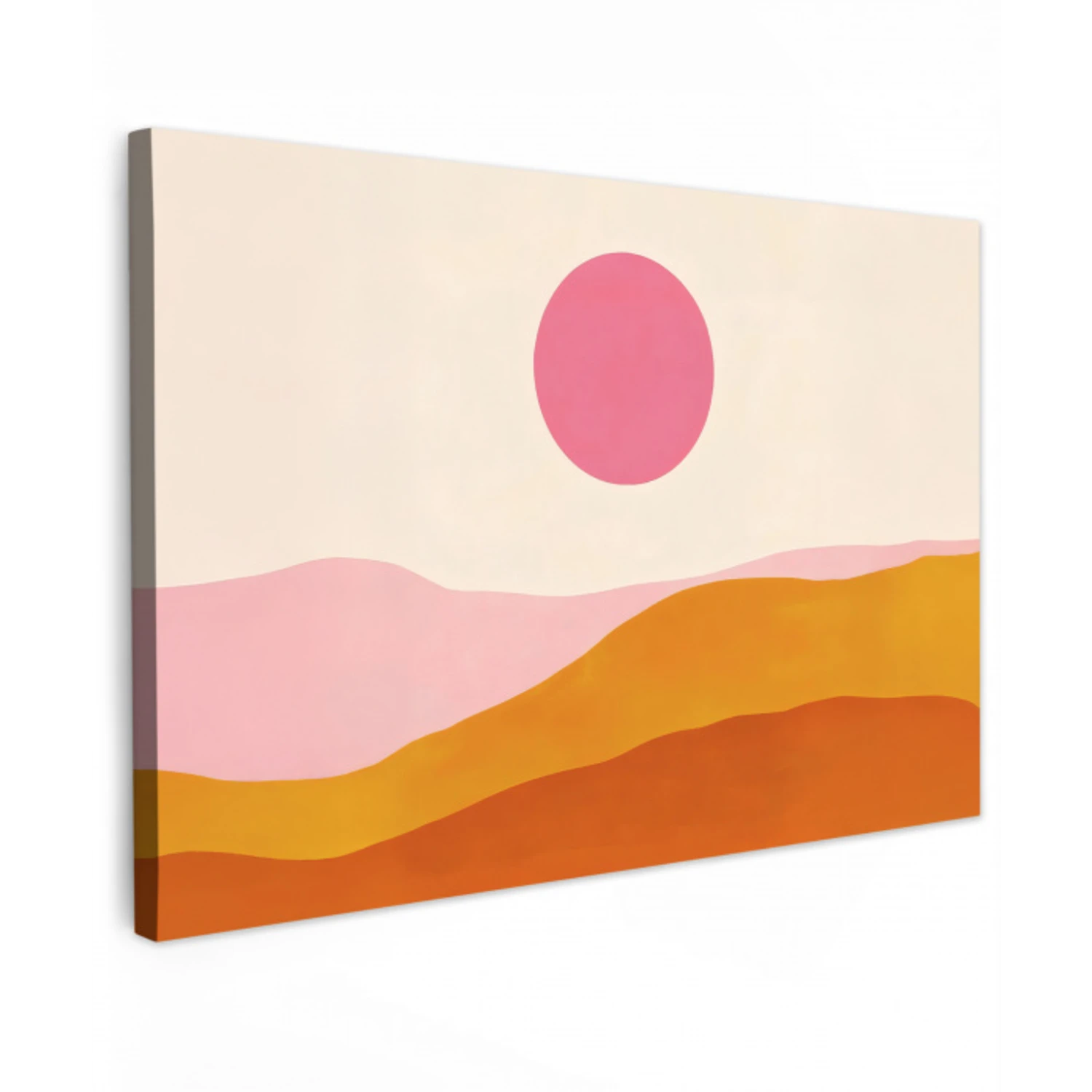 Zon - Heuvels - Abstract - Roze Tuinposter op houten frame 2 cm dik klein -3d