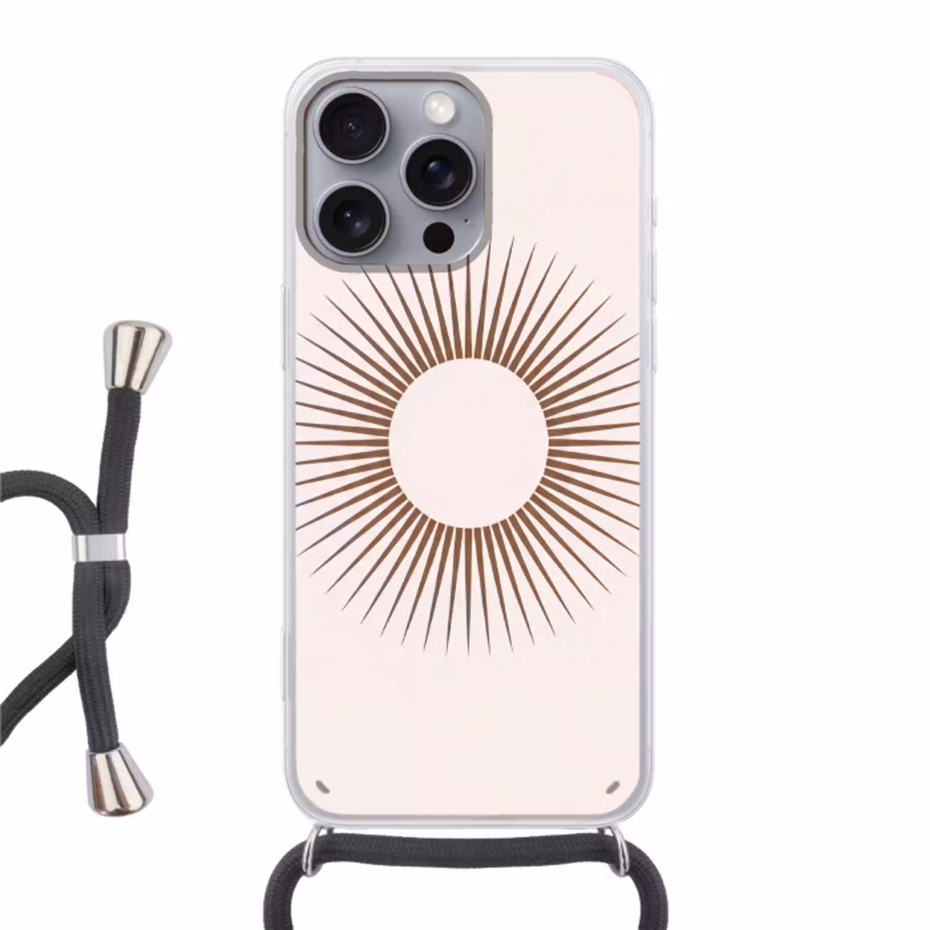 Abstract - Zon - Symbool - Modern - Beige Hoesje iPhone 16 Pro Max met koord klein -3d