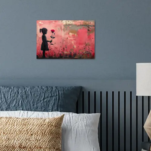 Graffiti - Meisje - Roze - Street art - Roos - Banksy poster papier klein -sfeer2