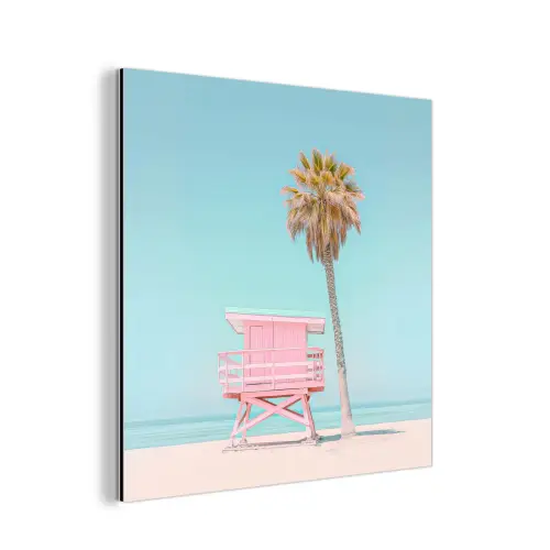 Palmboom - Strandhuis - Roze aluminium wit klein -3d