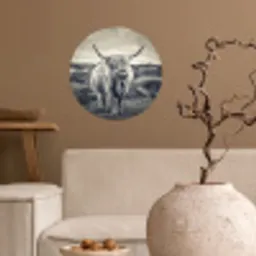 Schotse hooglander - Dieren - Wolken - Koe - Natuur Wandcirkel behangsticker klein -sfeer1