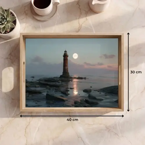 Vuurtoren - Stenen - Water - Maan Dienblad Rechthoek middel -USP_Formaat
