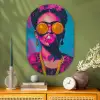 Vrouw - Kauwgom - Zonnebril - Oranje Wandcirkel Ovaal Glas middel -sfeer2