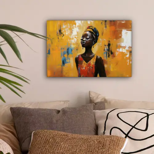 Vrouw - Ogen - Penseelstreken - Geel canvas 2cm klein -sfeer1