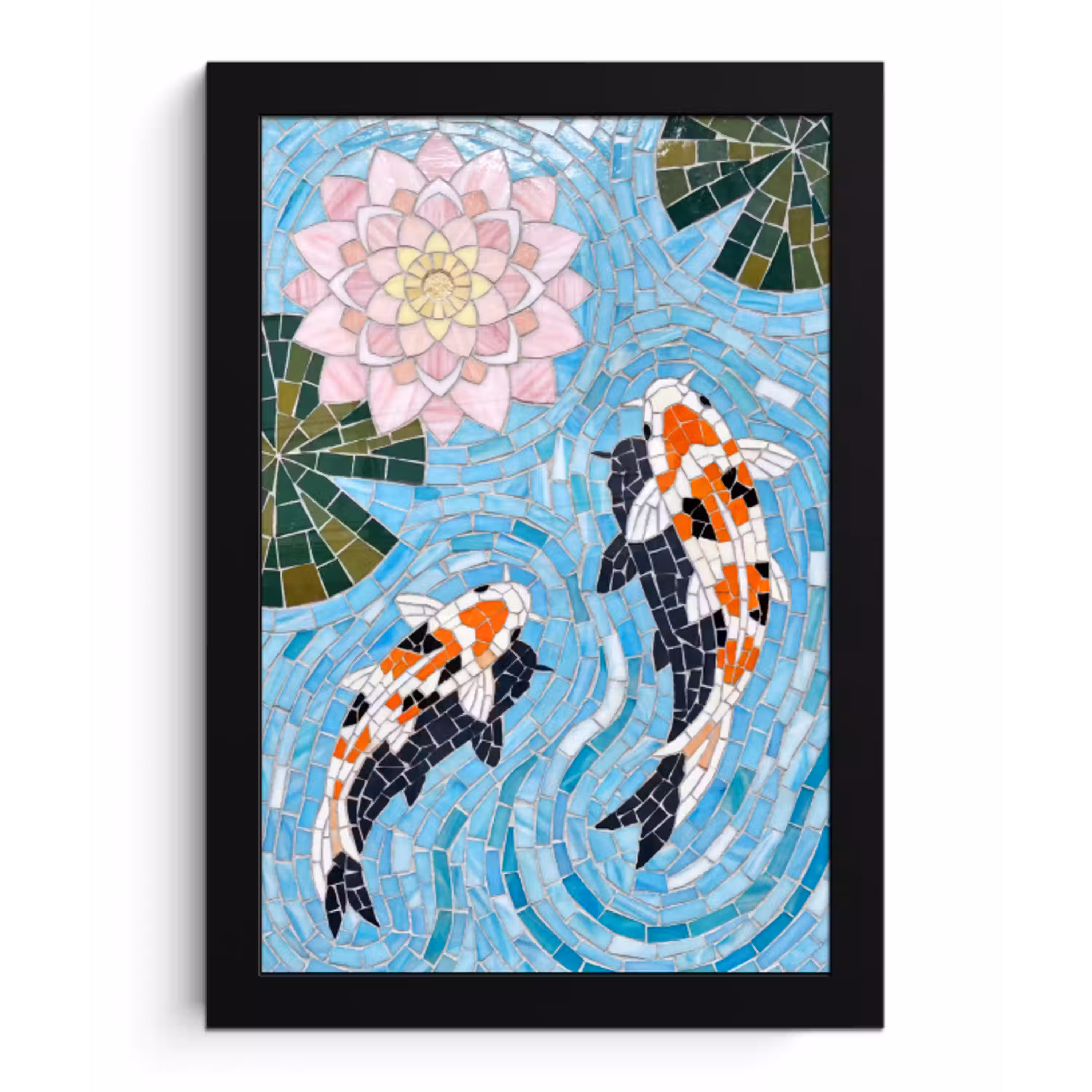 Vis - Water - Natuur - Mozaïek - Blauw fotolijst zwart zonder passe partout klein -3d