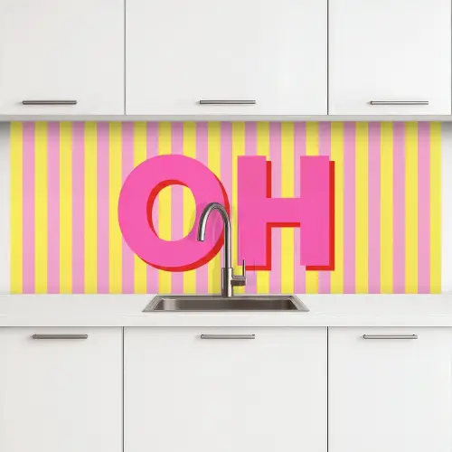 Tekst - Strepen - Roze keuken achterwand 2 middel -3d