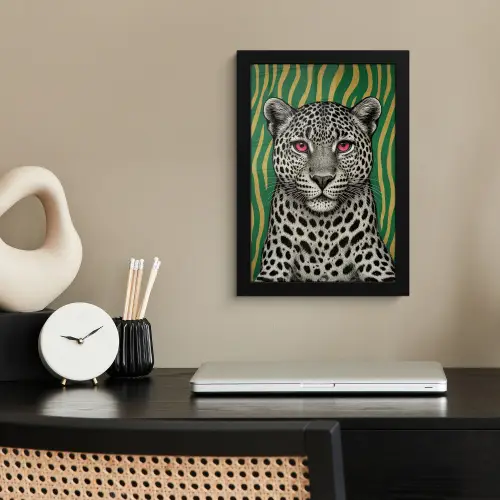 Panter - Zebrapatroon - Groen fotolijst zwart zonder passe partout klein -sfeer1