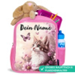 Kitten - Vlinders - Paars - Bloemen Kinderrugzak - Roze middel -inhoud_DE