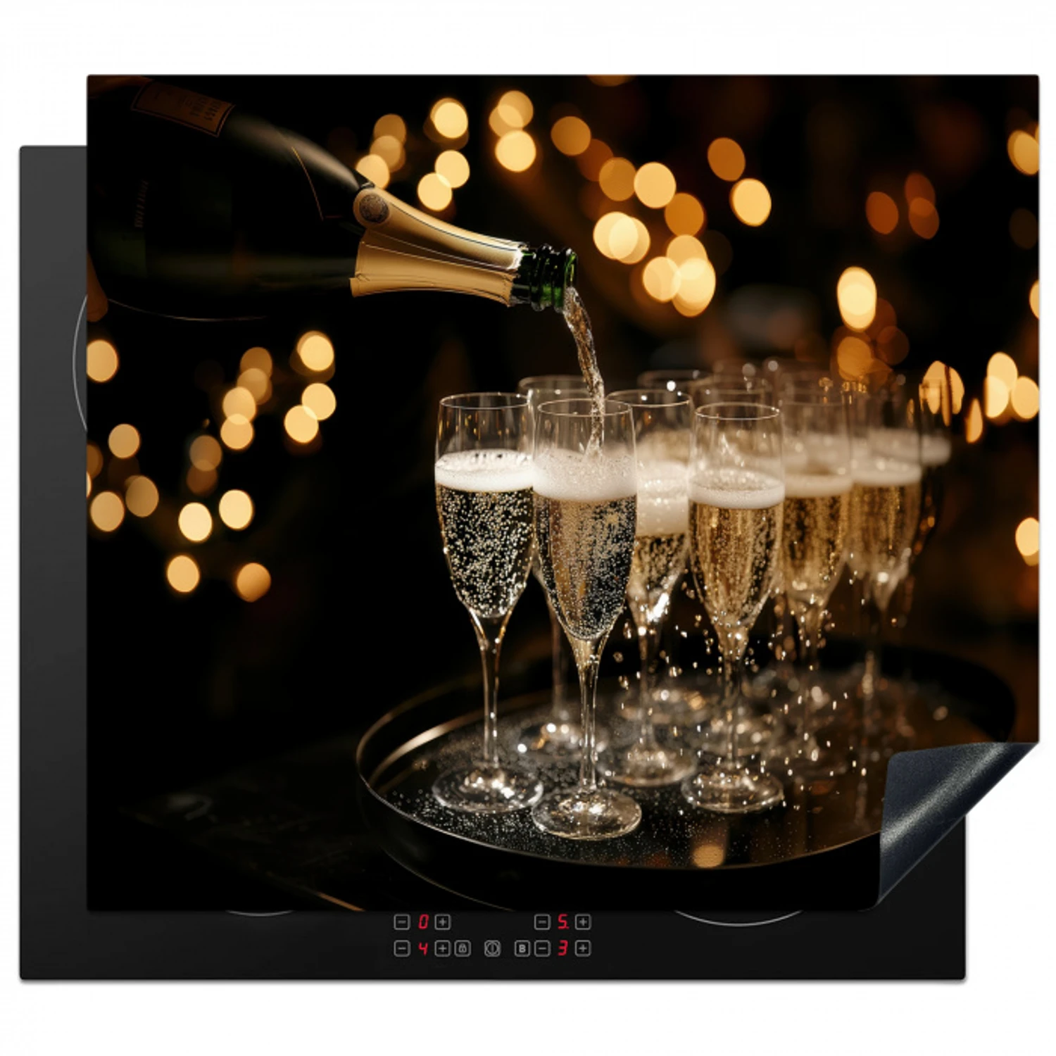 Lichtjes - Champagne - Dienblad - Glazen Inductie beschermer vinyl 3mm middel -3d