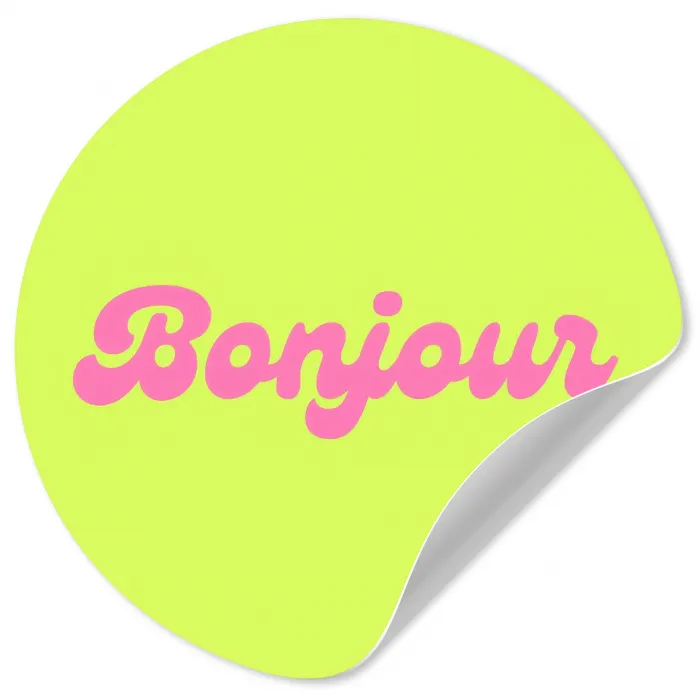 Groen - Roze bonjour - Retro Wandcirkel behangsticker klein -3d