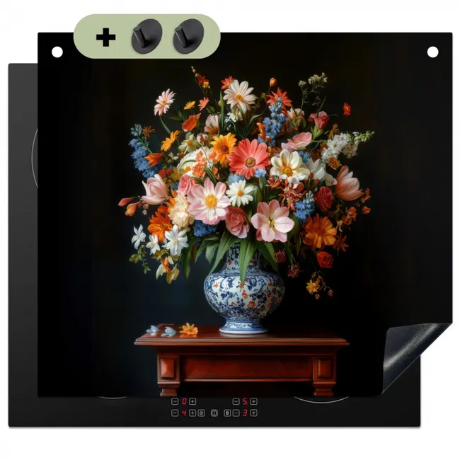 Inductiebeschermer & spatscherm (2in1) - Boeket - Roze - Bloemen - Vaas