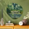 Brug - Hout - Vijver - Waterlelies Wandcirkel Organisch Plexiglas middel -sfeer2