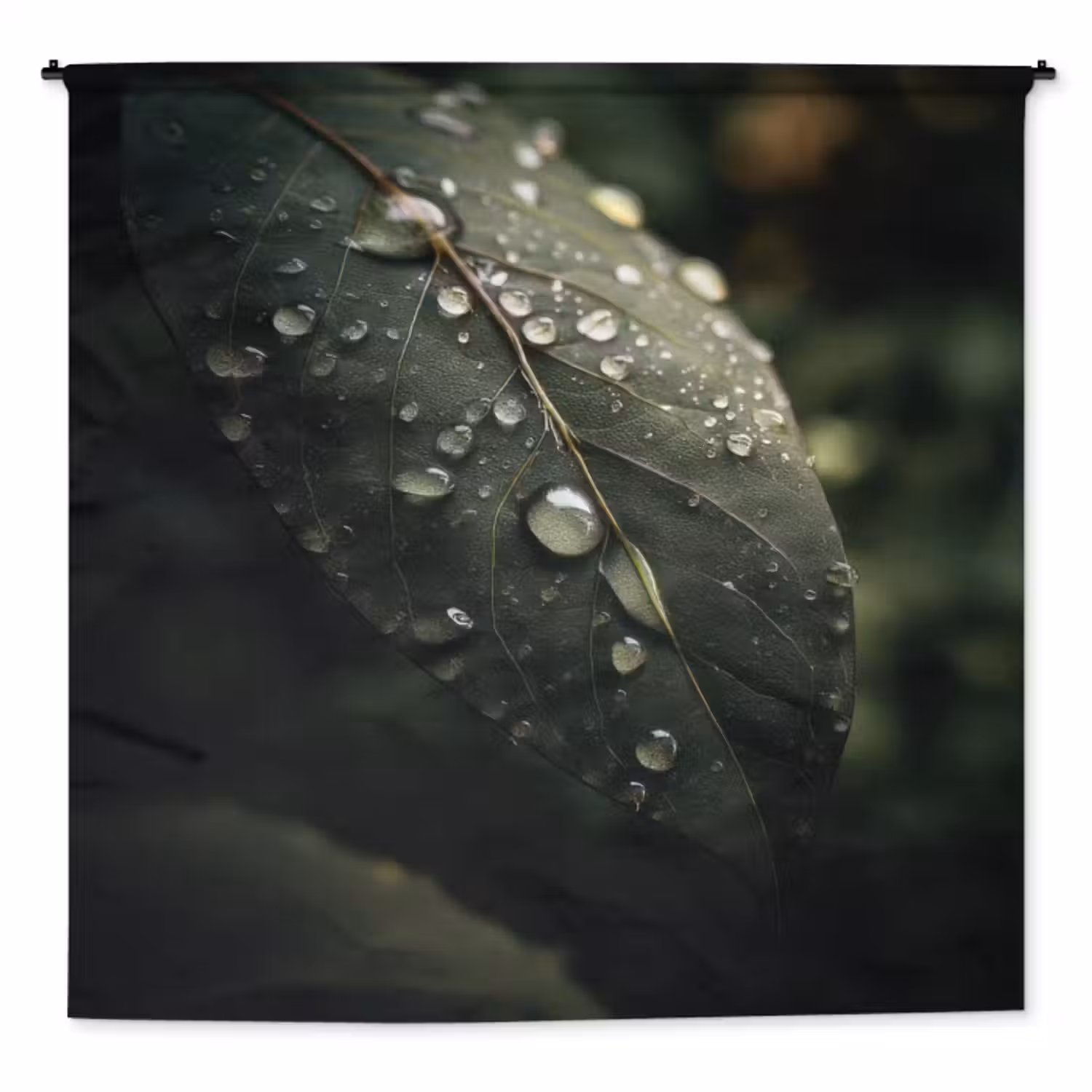 Wandkleed - Blad - Groen - Nerven - Regendruppels