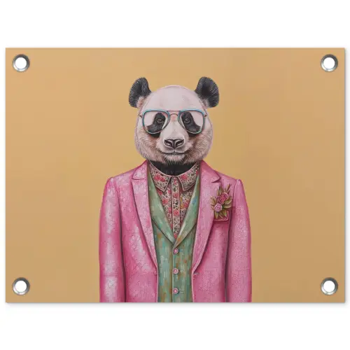 Panda - Pak - Zonnebril - Blauw tuinposter los doek klein -3d