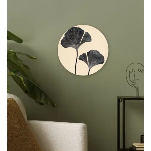 Bladeren - Minimalistisch - Zwart Wandcirkel kunststof plaat 5mm dik klein -sfeer3