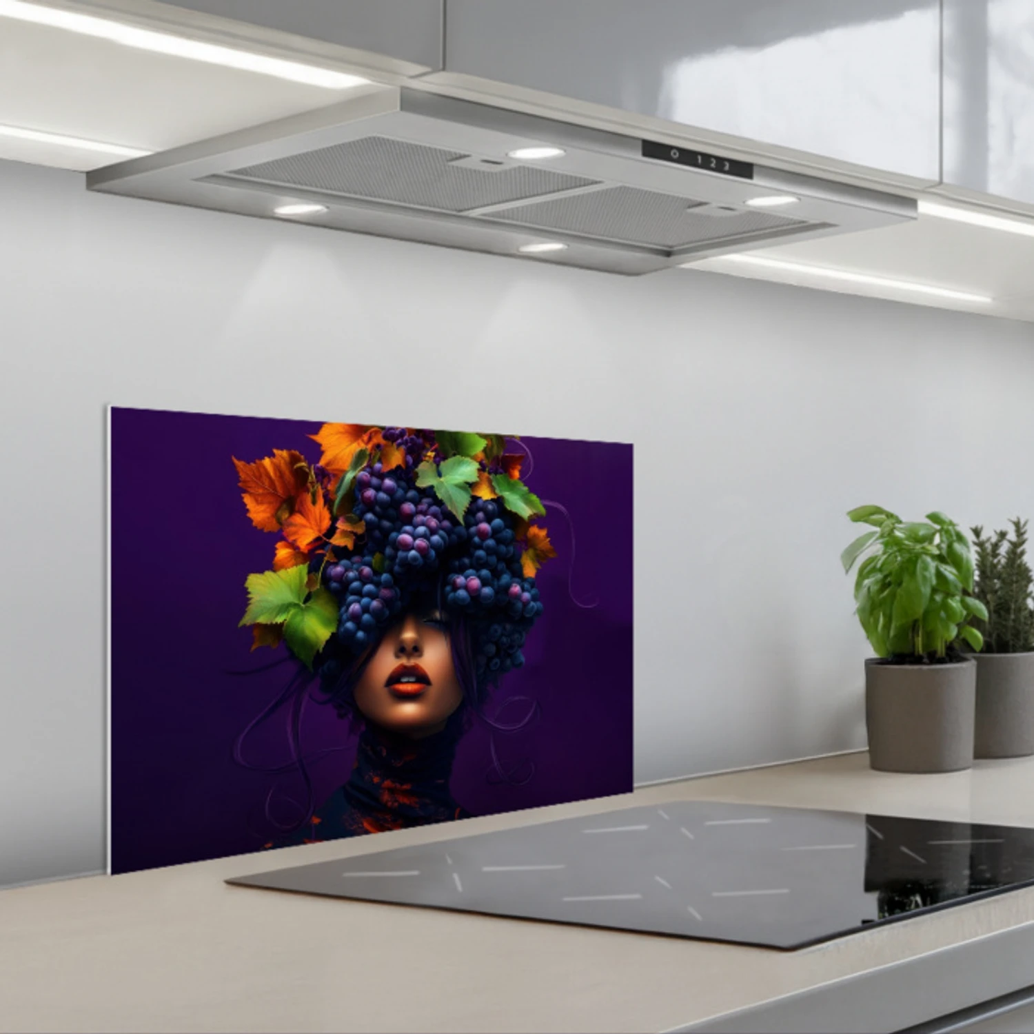Vrouw - Paars - Druiven keuken achterwand spatscherm klein -3d_schuin