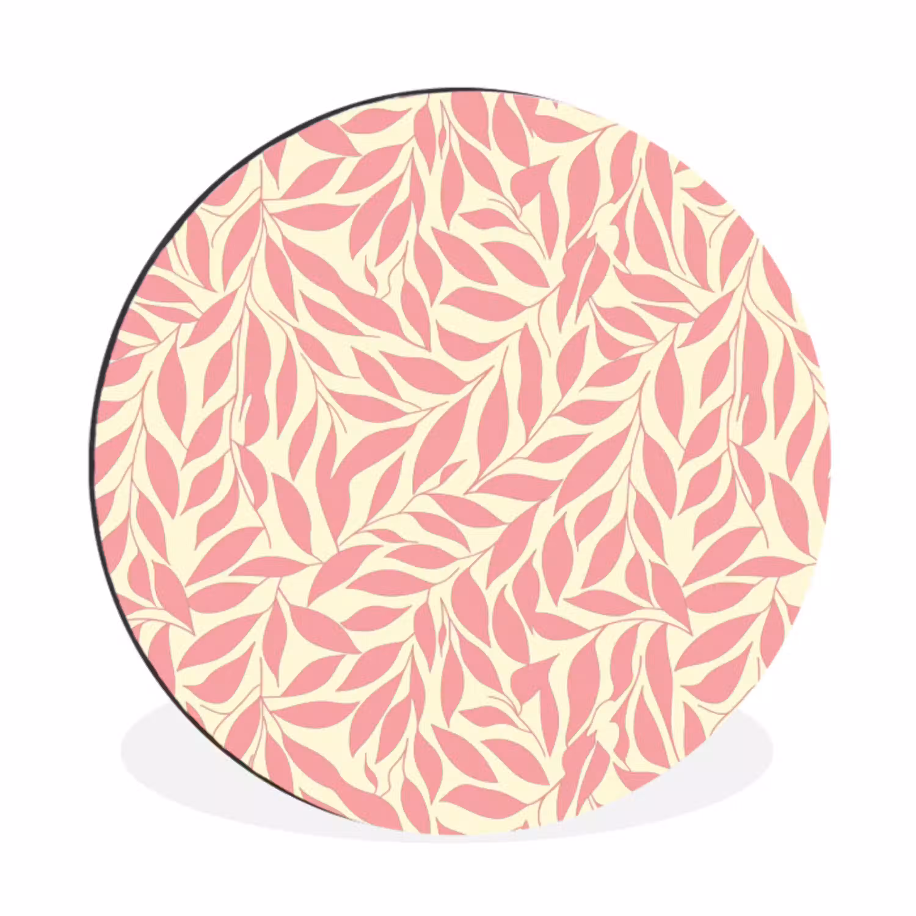 Roze - Bladeren - Dynamisch - Patroon Wandcirkel aluminium klein 190 -3d