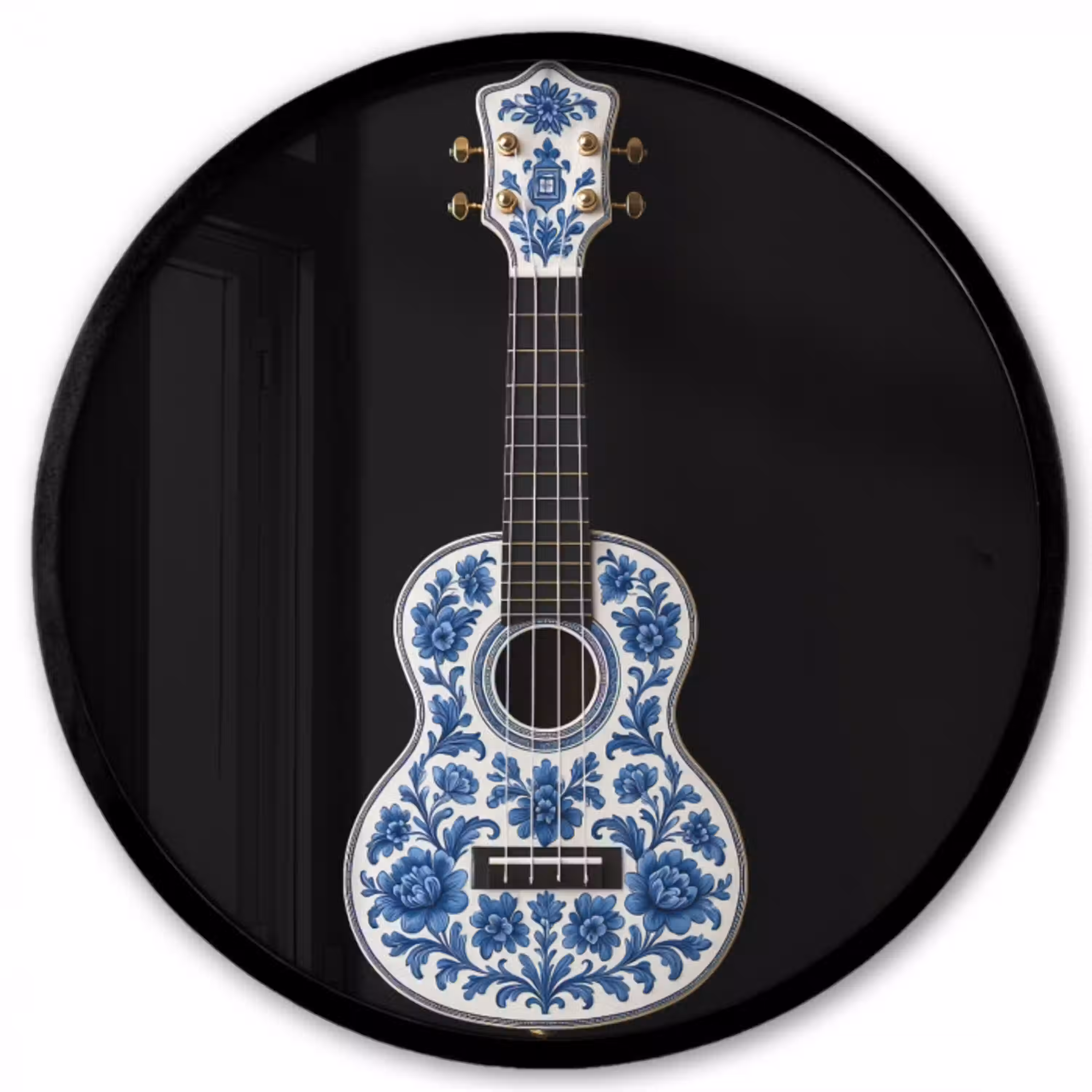 Ukelele - Delfts - Blauw - Muziek Fotolijst rond zonder passe partout klein -3d