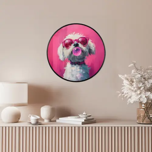Pink - Hond - Bubbel Fotolijst rond zonder passe partout klein -sfeer3