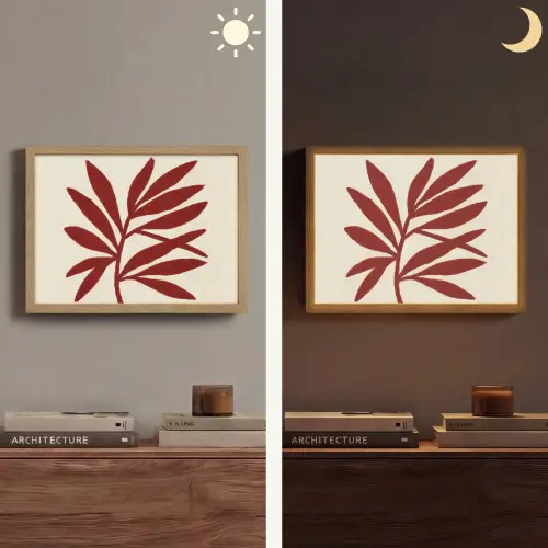 Tak - Bladeren - Rood Light Box met batterij (Wandlamp) middel -sfeer3