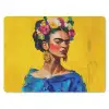 Frida Kahlo - Vrouw - Geel - Blauw - Bloemen muismat rubber klein -3d
