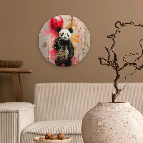 Graffiti - Panda - Ballon - Street art - Banksy Wandcirkel kunststof plaat 5mm dik klein -sfeer1